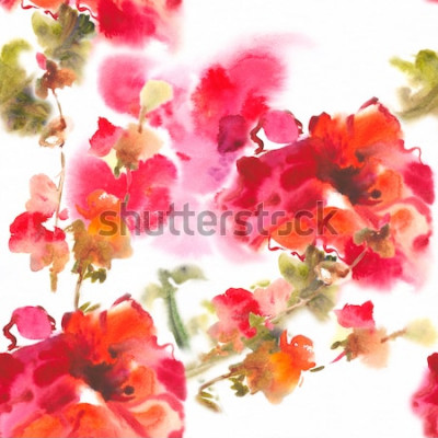 Poster Aquarell Blumen in Rot und Rosa