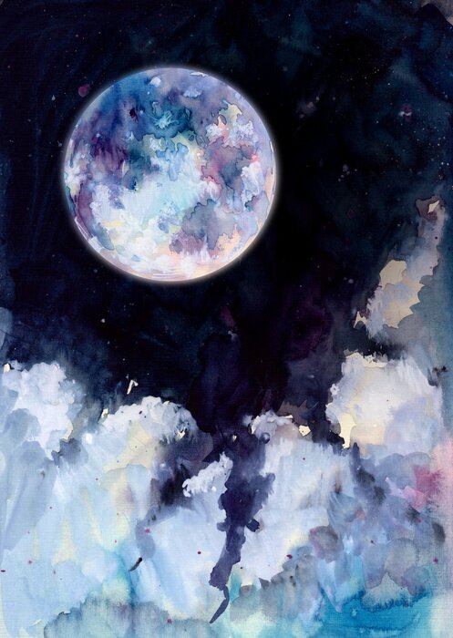 Poster Aquarell des Nachthimmels