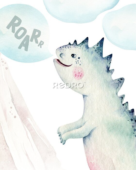 Poster Aquarell-Dinosaurier auf weißem Hintergrund