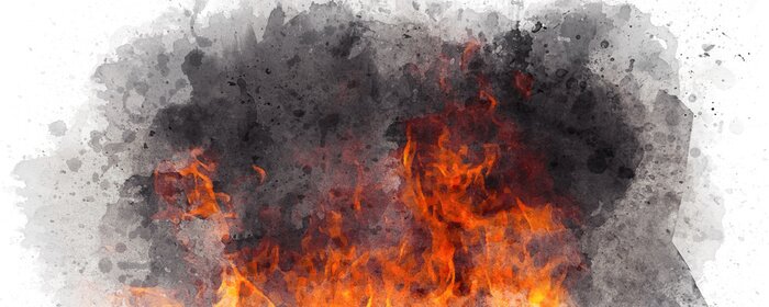 Poster Aquarell-Flammen des Feuers im Rauch