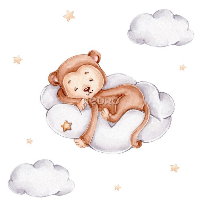 Poster Aquarell-Konzept eines schlafenden Affen