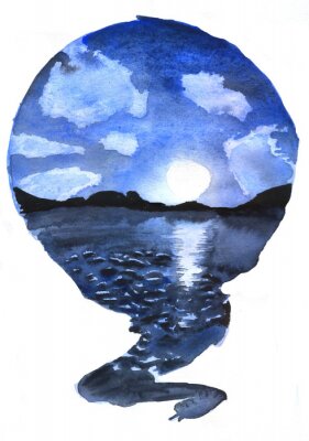 Poster Aquarell-Meereslandschaft im Mondlicht