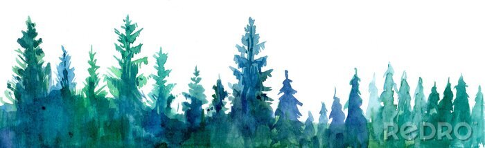 Poster Aquarell mit Waldpanorama