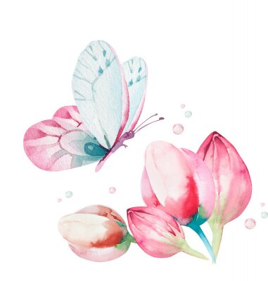  Aquarell Schmetterling fliegt bis zu einer Blume