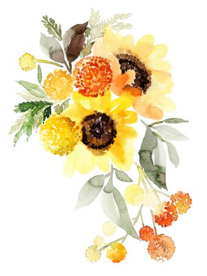 Poster Aquarell-Sonnenblumen Herbstfarben