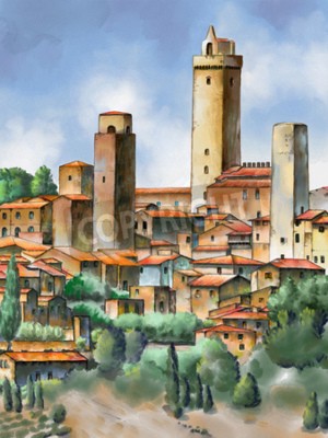 Poster Aquarell-Stadt in der Toskana