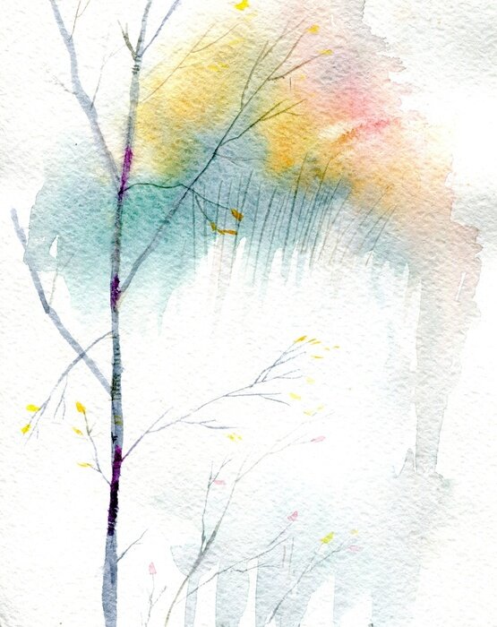 Poster Aquarellabbildung mit bunter Birke