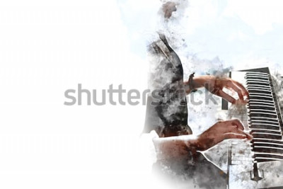 Poster Aquarellillustration von Händen, die Klavier spielen