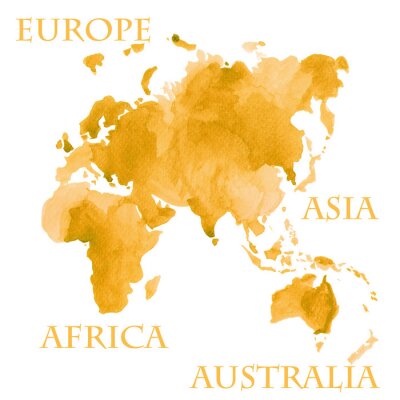 Aquarellkarte der vier Kontinente