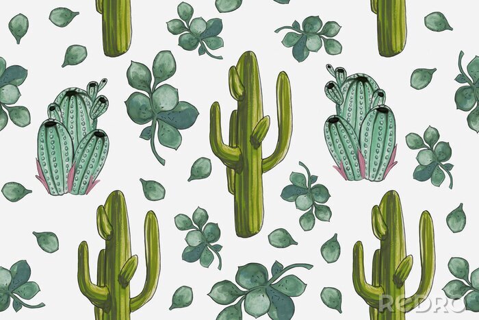 Poster Aquarellmuster &quot;Wüstenset&quot;. Ideales Bild zum Auftragen auf Handyhüllen, Bettwäsche, T-Shirts oder Möbelstoff. Es ist möglich, als Hintergrund für Packpapier zu verwenden.