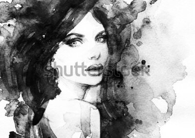 Poster Aquarellporträt einer Frau mit vollen Lippen