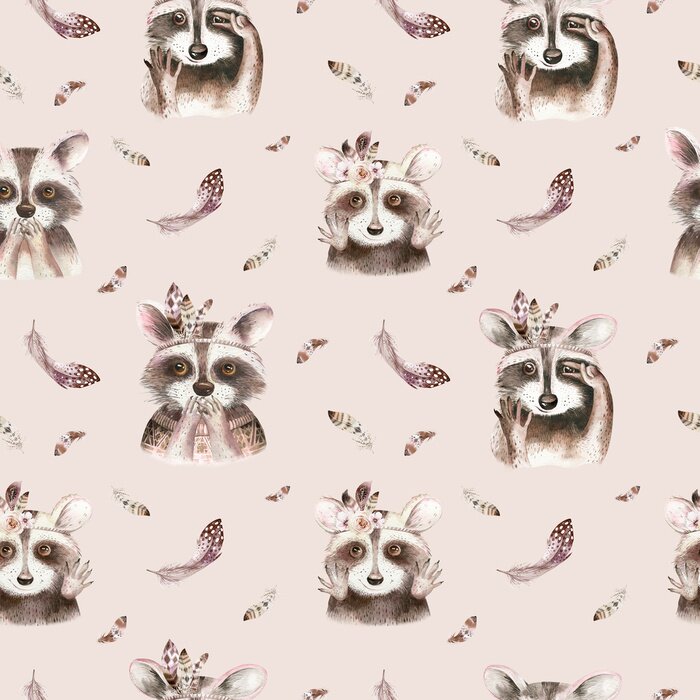 Poster Aquarellwaschbär mit Federn