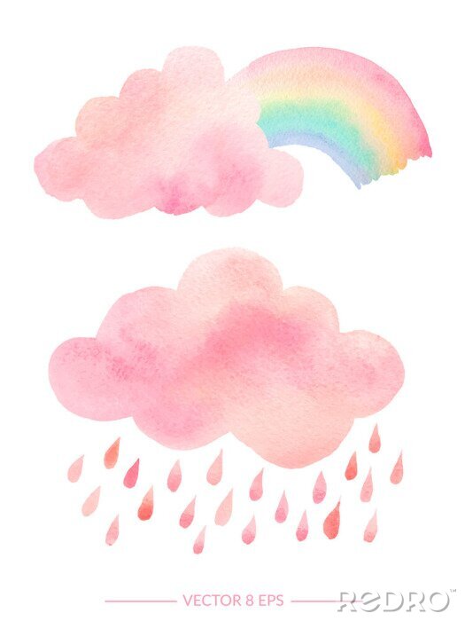 Poster Aquarellwolken und Regenbogen
