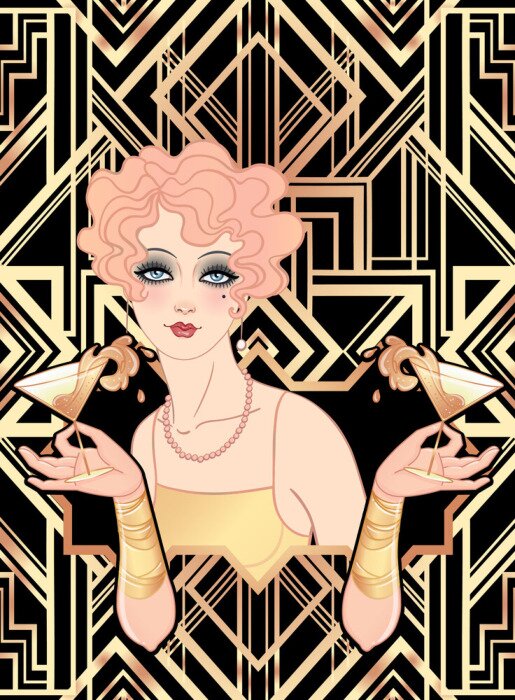 Poster Art Déco Frau mit Cocktail
