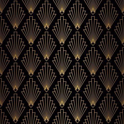 Art-Deco-Muster. Nahtloser schwarzer und goldener Hintergrund