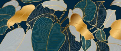 Fototapete Art Deco-Stil Blätter mit goldenen Elementen