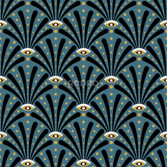 Poster Art Nouveau Art Déco Muster auf blauem Hintergrund