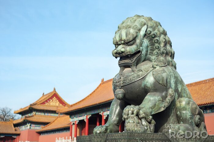 Poster Asien Bronze Löwe Statue