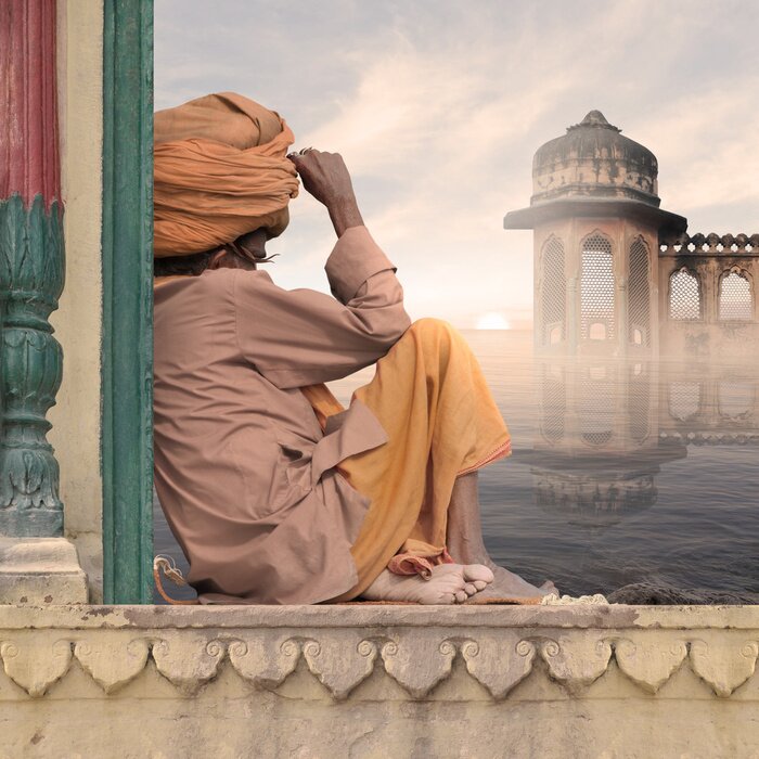 Poster Asien Figur an einer Tempelwand