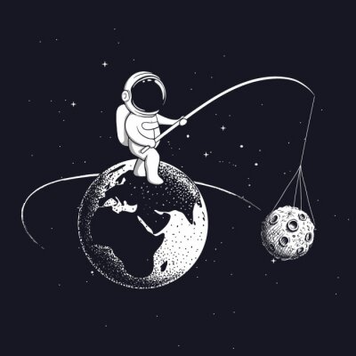 Astronaut angelt sich den Mond Grafik