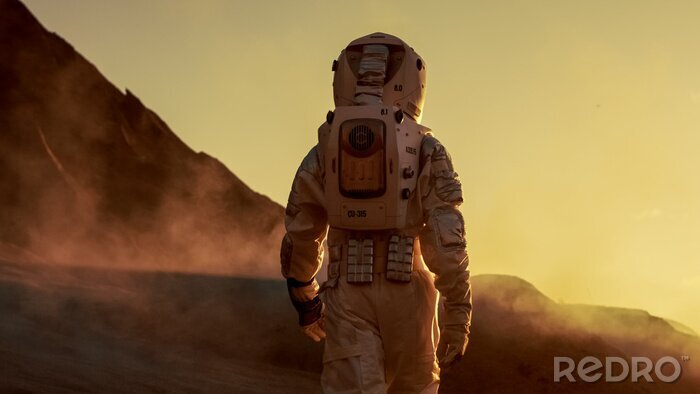 Poster Astronaut auf dem Mars bei Sonnenuntergang