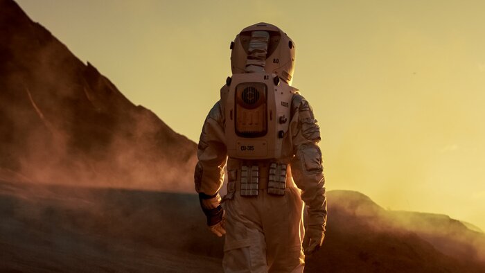 Poster Astronaut auf dem Mars bei Sonnenuntergang