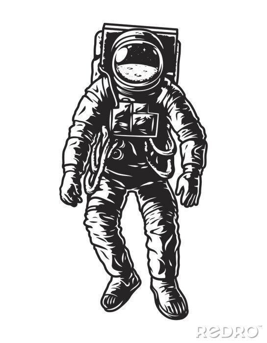 Poster Astronaut auf dem Mond, der sich in der Motorhaube spiegelt