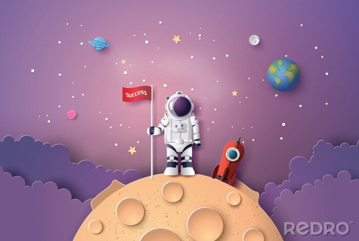 Poster Astronaut auf dem Mond genießt die Eroberung