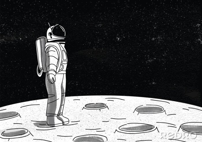 Poster Astronaut auf dem Mond mit Blick auf die Umgebung