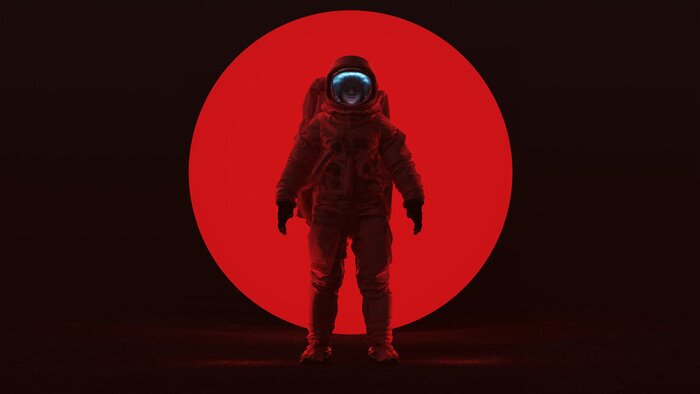 Poster Astronaut beleuchtet mit rotem Licht