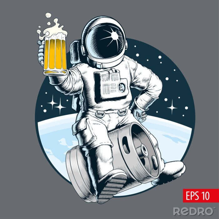 Poster Astronaut Fass Bier und Krug