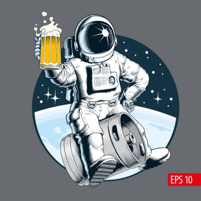 Sticker Astronaut Fass Bier und Krug