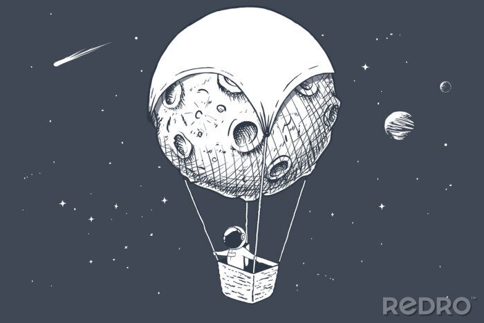Poster Astronaut fliegt einen Ballon in Form eines Planeten