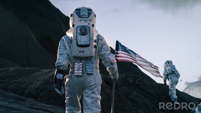 Poster Astronaut mit amerikanischer Fahne