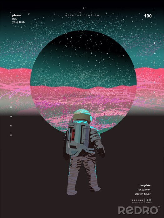 Poster Astronaut vor dem Hintergrund eines rosa-blauen Planeten