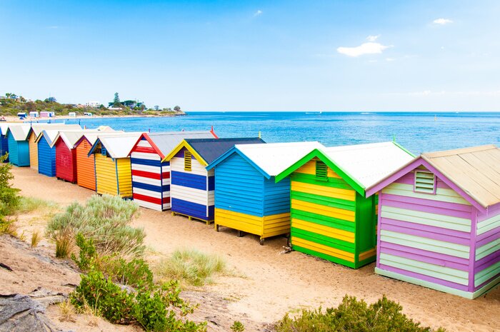 Poster Australien bunte Umkleidekabinen am Strand