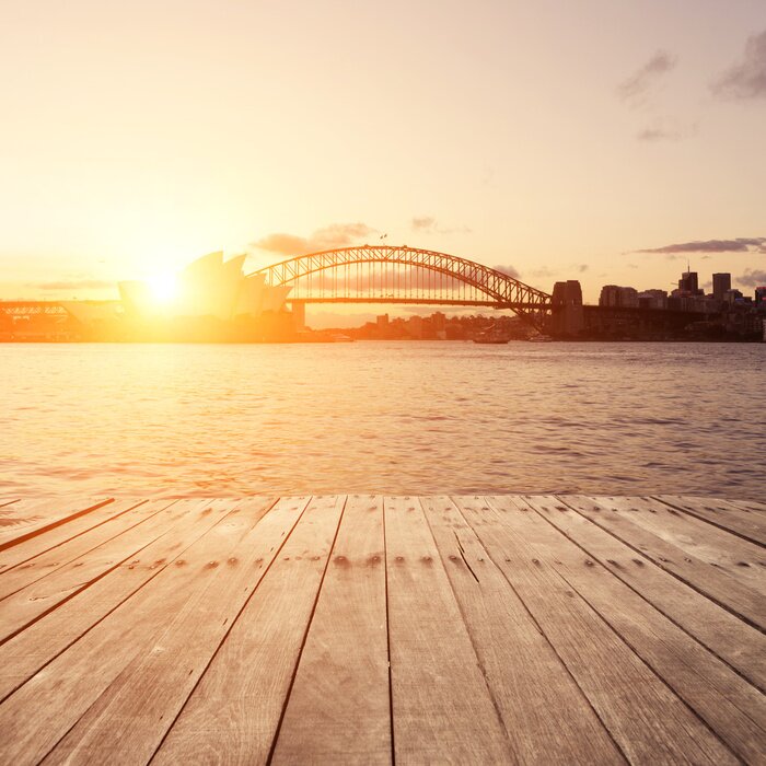 Poster Australien die Brücke in Sydney im Hintergrund der Sonne