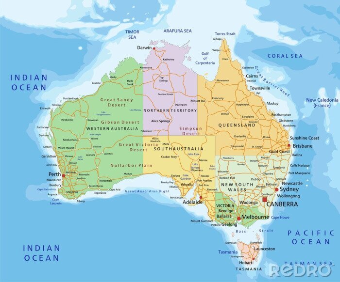 Poster Australien Karte politisch