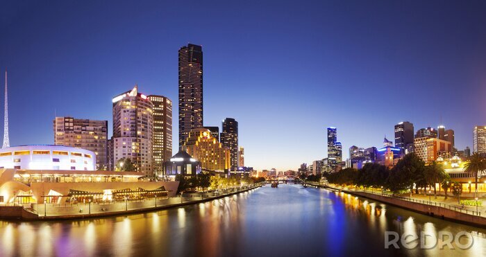 Poster Australiens nächtliche Skyline von Melbourne