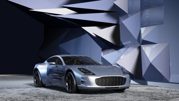 Poster Auto auf geometrischem Hintergrund