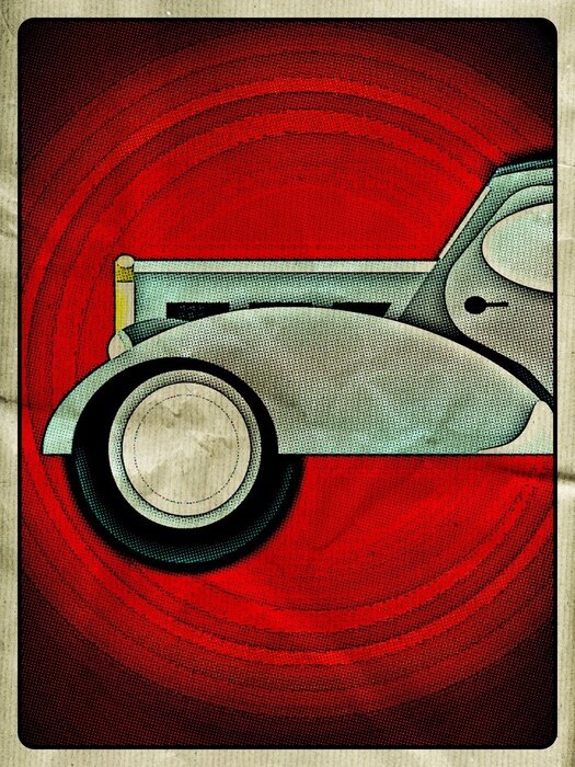 Poster Auto Motiv Retro auf rotem Hintergrund