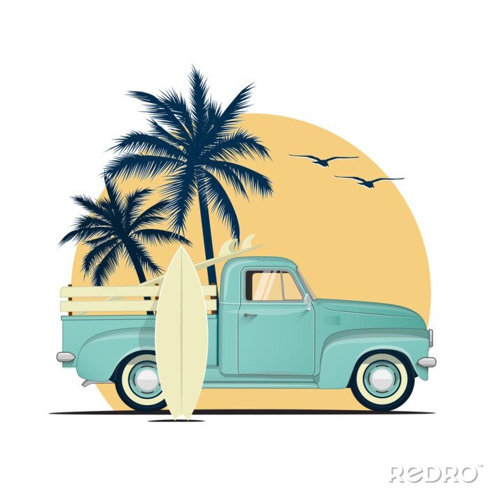 Poster Auto Pickup Grafik im Urlaubsambiente