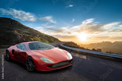 Poster Auto Retro und Sonnenuntergang