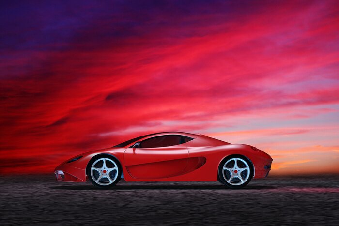 Poster Auto vor einem malerischen Hintergrund