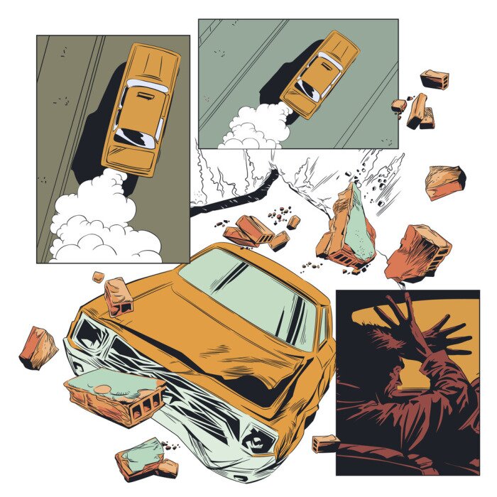 Poster Automobil Comic gelbes Auto