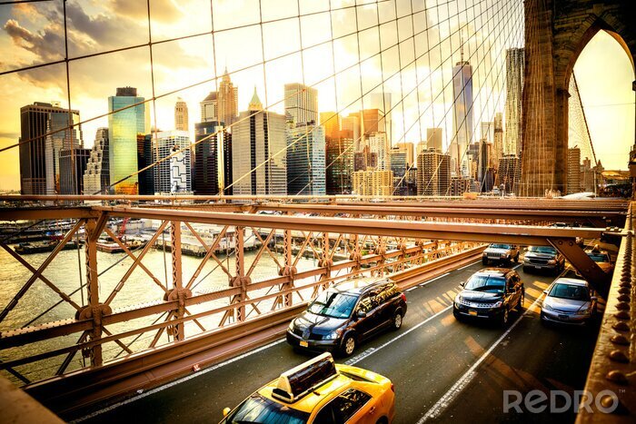 Poster Autos auf der Brooklyn Bridge New York