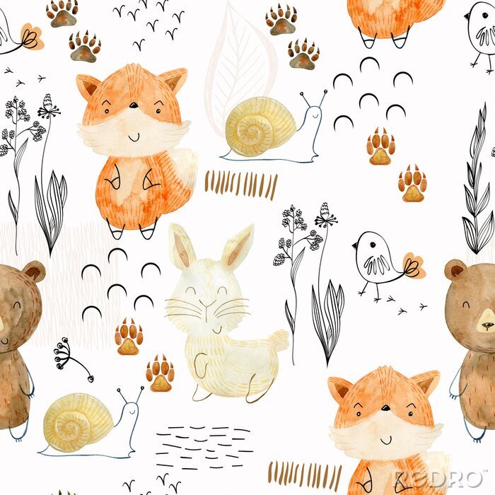 Poster Bären, Füchse und Hasen in Erdfarben
