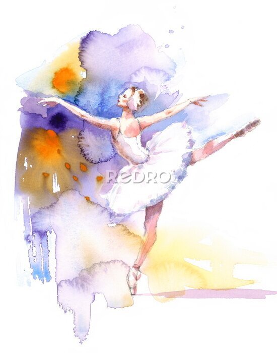 Poster Ballerina auf Aquarellhintergrund