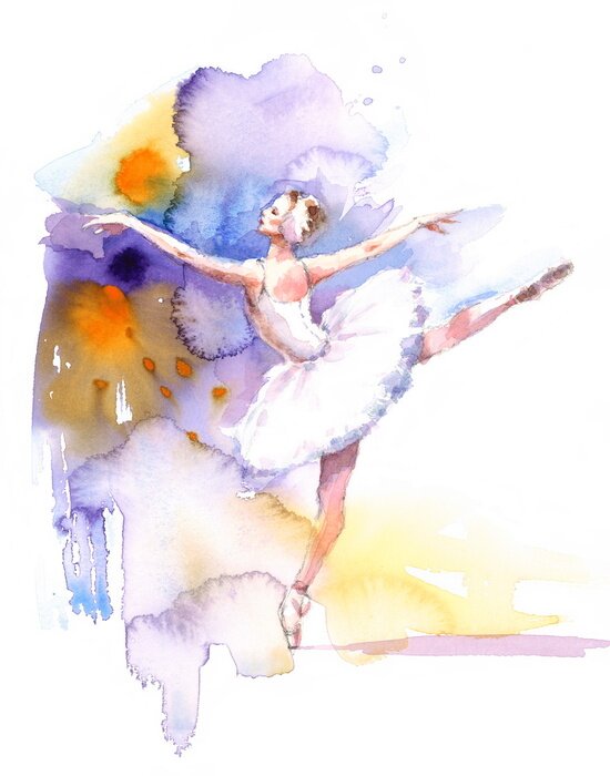 Poster Ballerina auf Aquarellhintergrund