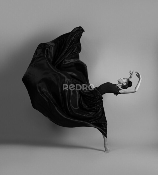 Poster Ballerina in a flying black dress